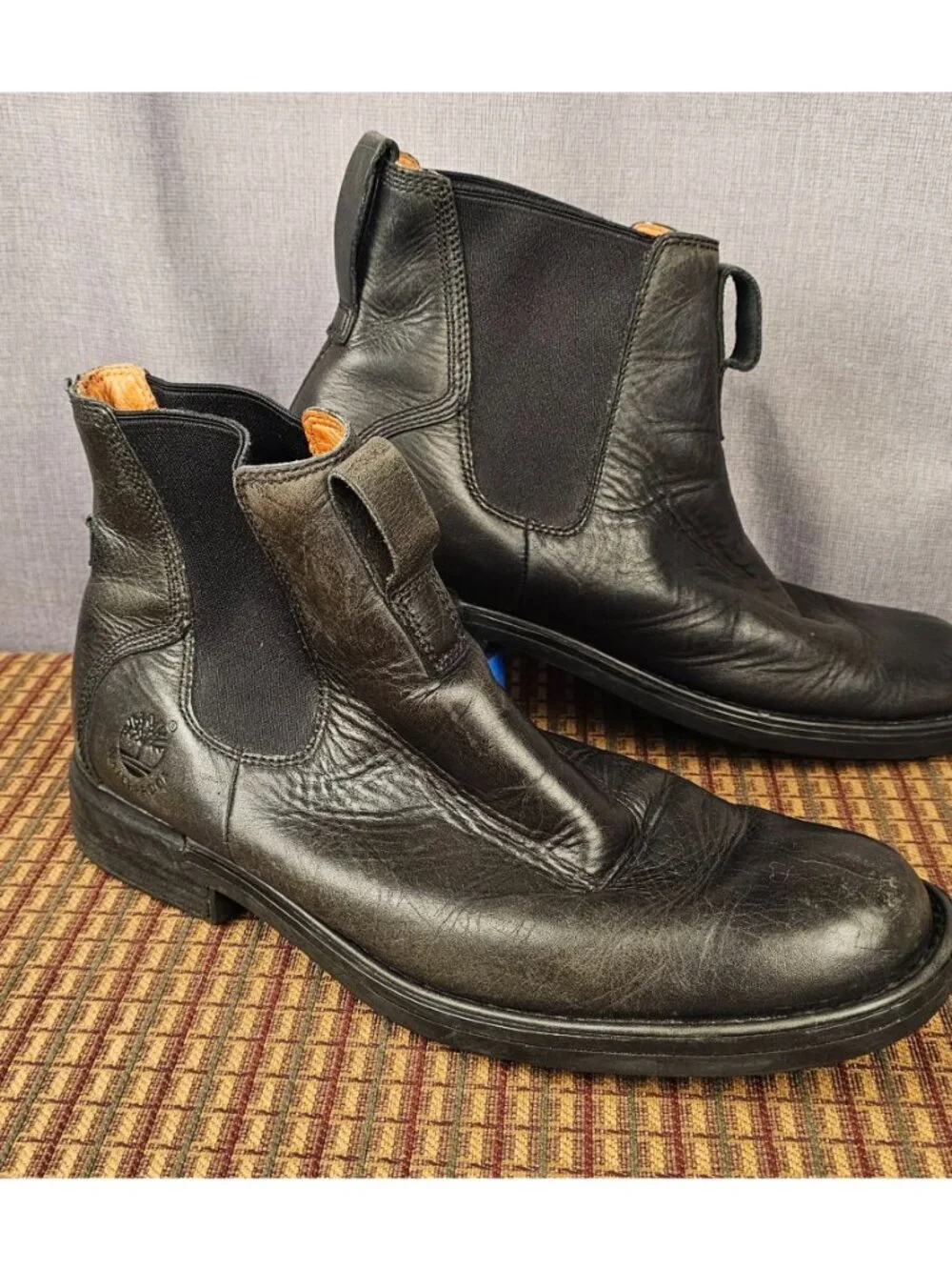 Timberland Mens Black Leather Waterproof Chelsea Boots Size 12M Durable Outsole